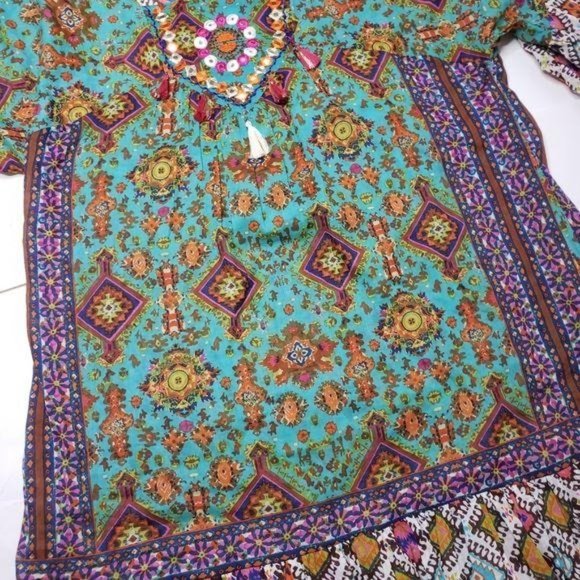 Sand and spirit boho swim dress coverup one size beach pool vacation beaded - Picture 3 of 8